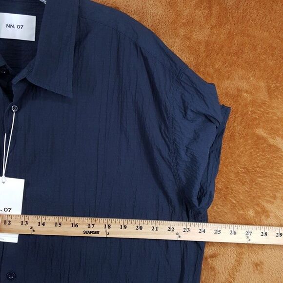 NN07 Shirt Mens XXL Navy Button Up Seersucker Short Sleeve FREDDY $210 - Picture 8 of 10